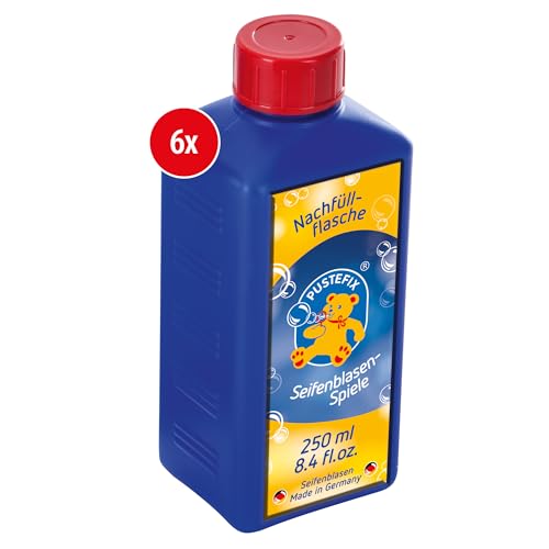 PUSTEFIX Nachfüllflasche Mini I 6 x 250 ml Seifenblasenflüssigkeit I Bubbles Made in Germany I Seifenblasen für Hochzeit, Kindergeburtstag, Polterabend I Seifenblasen für Kinder & Erwachsene von Pustefix