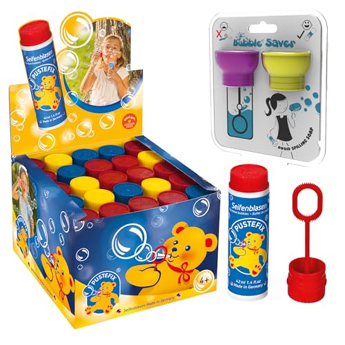 Pustefix Seifenblasen Set I 1 x 25 Klassik 42ml + 2er Pack Bubble Saver I Bunte Rainbow Bubbles Made in Germany I Seifenblasen für Hochzeit, Kindergeburtstag, Standesamt, Polterabend von Pustefix