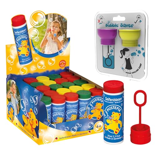 Pustefix Seifenblasen Set I 1 x 25 Klassik 70ml + 2er Pack Bubble Saver I Bunte Rainbow Bubbles Made in Germany I Seifenblasen für Hochzeit, Kindergeburtstag, Standesamt, Polterabend von Pustefix