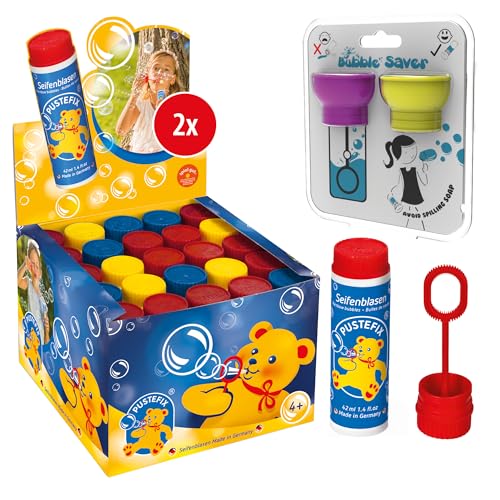 Pustefix Seifenblasen Set I 1 x 50 Klassik 42ml + 2er Pack Bubble Saver I Bunte Rainbow Bubbles Made in Germany I Seifenblasen für Hochzeit, Kindergeburtstag, Standesamt, Polterabend von Pustefix