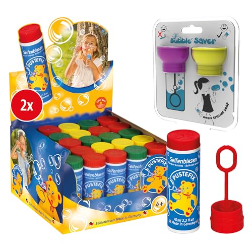 Pustefix Seifenblasen Set I 1 x 50 Klassik 70ml + 2er Pack Bubble Saver I Bunte Rainbow Bubbles Made in Germany I Seifenblasen für Hochzeit, Kindergeburtstag, Standesamt, Polterabend von Pustefix