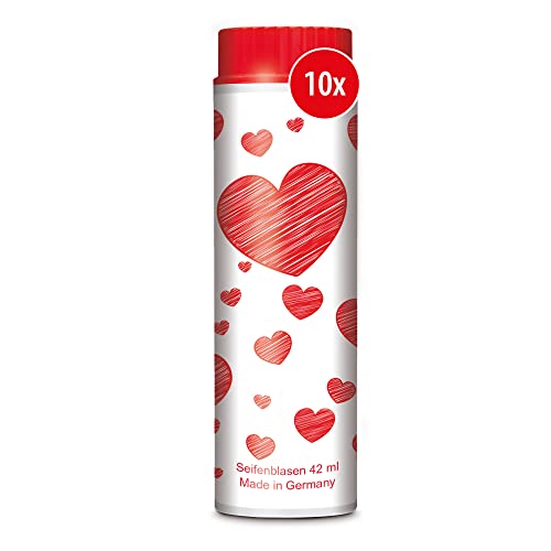 PUSTEFIX Seifenblasen Set I 10 x Klassik 42ml Valentinstag Herzen I Bunte Herz Bubbles Made in Germany I Seifenblasen für Hochzeit, Kindergeburtstag, Standesamt, Polterabend I 10 x 42 ml Vorteilspack von Pustefix