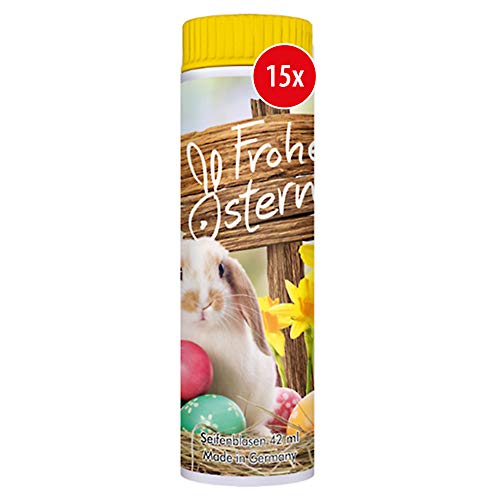 PUSTEFIX Seifenblasen Set I 15 x Klassik 42ml Frohe Ostern I Bubbles Made in Germany I Oster Seifenblasen für Kinder-Geburtstag, Hochzeit, Standesamt, Polterabend I 15x42ml Vorteilspack von Pustefix