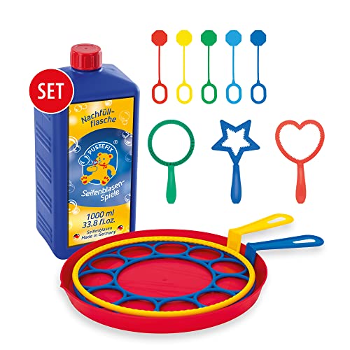 PUSTEFIX Seifenblasen Set für Kinder - 10 Blasringe + 1000 ml Seifenblasenwasser, Bunte Bubbles Made in Germany, Seifenblasen Spielzeug für Hochzeit, Kindergeburtstag, Polterabend von Pustefix