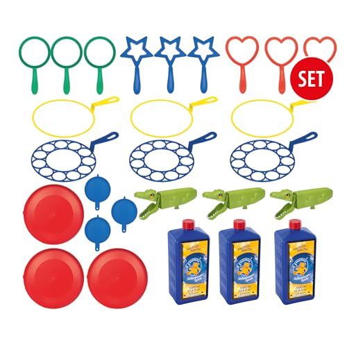 PUSTEFIX Seifenblasen Set für Kinder - 15 Blasringe, 3 Bubblegator + 3000 ml Seifenblasenwasser, Bunte Bubbles Made in Germany, Seifenblasen Spielzeug für Hochzeit, Kindergeburtstag, Polterabend von Pustefix