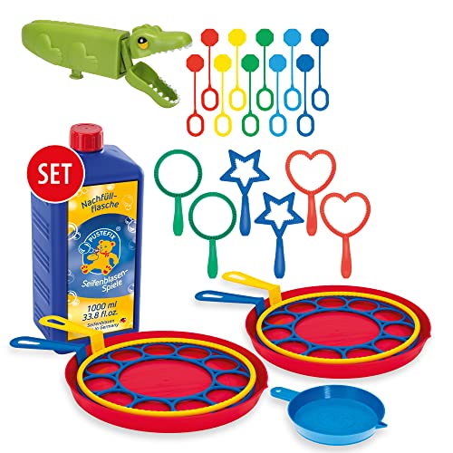 PUSTEFIX Seifenblasen Set für Kinder - 20 Blasringe, 1 Bubblegator + 1000 ml Seifenblasenwasser, Bunte Bubbles Made in Germany, Seifenblasen Spielzeug für Hochzeit, Kindergeburtstag, Polterabend von Pustefix