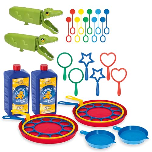 PUSTEFIX Seifenblasen Set für Kinder I 20 Blasringe, 2 Bubblegator Plus 2000 ml Seifenblasenwasser I Bunte Bubbles Made in Germany I Seifenblasen Spielzeug für Hochzeit, Kindergeburtstag, Polterabend von Pustefix