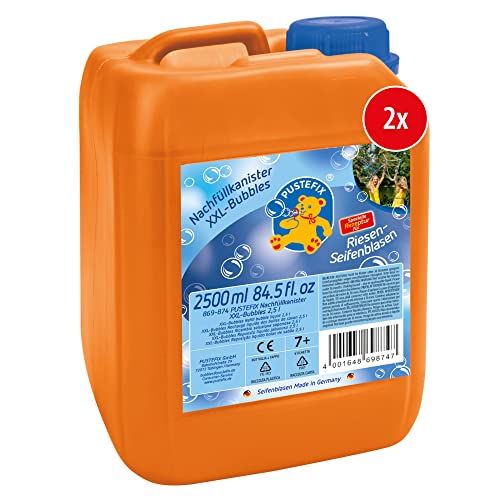 PUSTEFIX XXL-Bubbles Nachfüllkanister I 2 x 2,5 l Seifenblasenwasser I Bubbles Made in Germany I Riesen-Seifenblasen für Hochzeit, Kindergeburtstag, Polterabend I Spaß für Kinder & Erwachsene von Pustefix