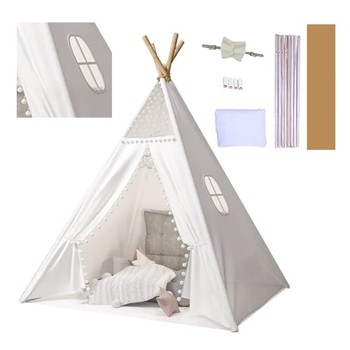 Putentfun Kindertipi Spielzelt Dacron 120x120x160cm Tipi Zelt für Kinder mit Fenster,Waschbar Kinderzelt für Drinnen,Tipi Zelt Kinderzimmer,4 Tungholz Stabilisierung Kinderzelt a von Putentfun