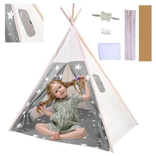 Putentfun Kindertipi Spielzelt Dacron 120x120x160cm Tipi Zelt für Kinder mit Fenster,Waschbar Kinderzelt für Drinnen,Tipi Zelt Kinderzimmer,4 Tungholz Stabilisierung Kinderzelt c von Putentfun