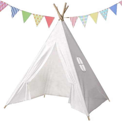 Putentfun Tipi Zelt für Kinder Tippi Kinderzelt Kinderzelt für drinnen,Kindertipi Spielzelt Lesezelt Kuschelecke Kinderzimmer Deko,Tipi Zelt Kinderzimmer mit Tragetasche & Farbige Flaggen von Putentfun