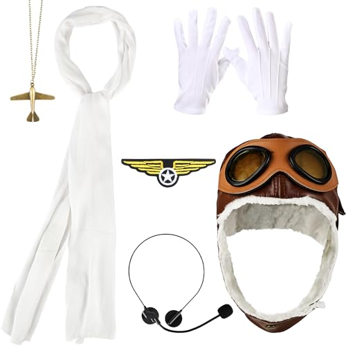Pilotenhut für Kinder mit Brille, Pilotenkostüm, Retro-Pilotenkapitän, Zubehör für Karrieretag, Cosplay, Weltraumparty, 6 Stück Pilotenhut für Kinder mit Brille, Pilotenkostüm, Retro-Pilotenkapitän, Zubehör für Karrieretag, Cosplay, Weltraumparty, 6 Stück von Puteraya