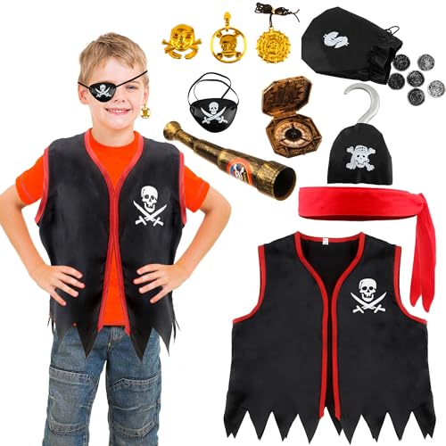 Piratenkostüm-Set für Kinder, Piratenweste und Requisiten, Jungen, Piratenkapitän, Verkleidung, Outfits für Kinder, Halloween, Party, Piraten-Rollenspiel, Maskerade, Cosplay von Puteraya