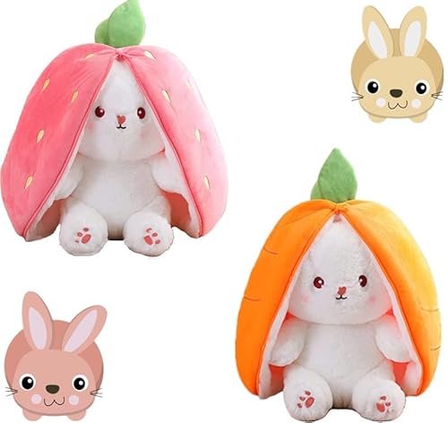 Putextile Easter Bunny Plush Toy Soft Stuffed Animal,Cute Rabbit Plushie Toys Floppy Ear Reversible Bunny Hide-and-Seek Bunny Carrot Pillow Plush Play Room Decor Gifts for Kids von Putextile