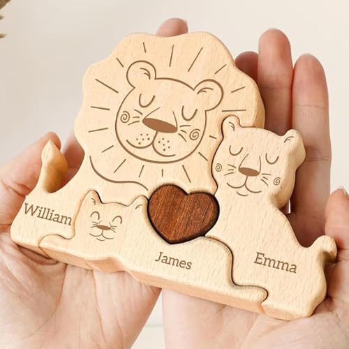 Holzpuzzle Löwe, Holzpuzzle Löwenfamilie, Einzigartige Holzskulptur Deko Geschenke Für Mama Papa Oma Muttertag, Geburtstage Jahrestag von Puwaiio