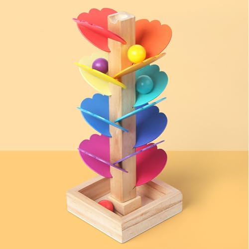 Holzspielzeug Mit Musikbaum, Holzspielzeug Mit Musikbaum, Buntes Ball-Fallspielzeug, Bunter Rollender Ballturm, Musikbaum-Ballspielzeug, Inklusive 4 Murmeln, Lernspiel, Regenbogen-Motorikspiel von Puwaiio