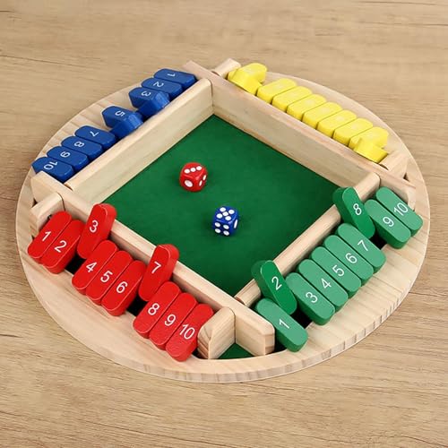 Puwaiio Shut The Box Für 4 Spieler | Holzbrettspiele | Shut The Box Spiel Mit Würfeln | Tolle Familien-Brettspiele, Pädagogische Würfelspiele | Urlaubsreise-Spaßspiel Für Kinder von Puwaiio