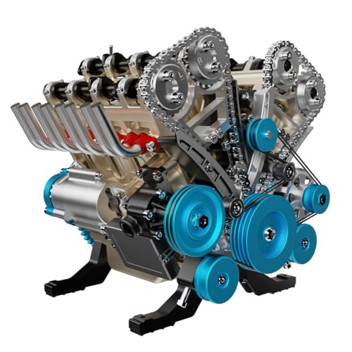 PuzzXfundty 1/3 V8 Verbrennungsmotor Bausatz, 500+Stück Metall V8 Motormodell, 8-Zylinder Mechanischer Motor Modellbausatz für Physik Experimentierspielzeug, Geschenk zu Weihnachten 2024 von PuzzXfundty