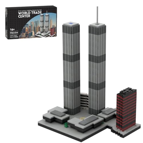 PuzzXfundty Architektur Bausteine Bausatz – 982 Klemmbausteine World Trade Center Modell | MOC Modular Building Set, Konstruktionsspielzeug und Geschenk für Erwachsene von PuzzXfundty