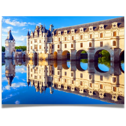 Puzzle für Erwachsene, 1000 Teile – Französisches Schloss auf dem Fluss Cher – Größe L 68,6 x 50,8 cm – Refrence Poster 11 x 16, stabile eng anliegende Teile, Buchstaben auf der Rückseite, hart bewertet von Puzzle Loft