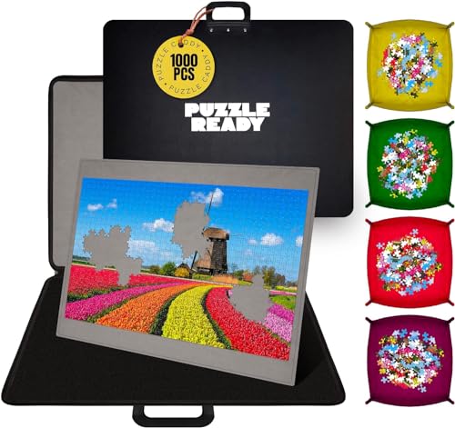 1000-teiliges Puzzle-Brett – tragbare Puzzle-Tischaufbewahrung mit 4 Puzzle-Sortierfächern – 24 x 30,7 Zoll großer Porta-Puzzle-Puzzle-Caddy mit Rutschfester Oberfläche für Erwachsene und Kinder von Puzzle Ready