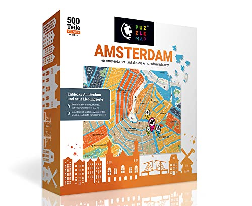 PuzzleMap Amsterdam Puzzle Stadtplan | XXL 500 Teile | Mit Booklet & Faltkarte | 68x48cm Motivgröße | Reiseführer Geschenk Souvenir von PuzzleMap