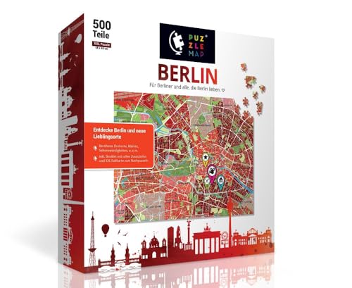 PuzzleMap Berlin Puzzle Stadtplan - XXL 500 Teile - Mit Booklet & Faltkarte - 68x46cm Motivgröße - Reiseführer Geschenk Souvenir von PuzzleMap