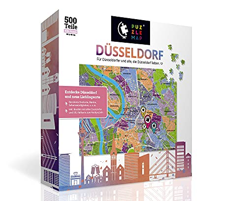 PuzzleMap Düsseldorf Puzzle Stadtplan | XXL 500 Teile | Mit Booklet & Faltkarte | 68x48cm Motivgröße | Reiseführer Geschenk Souvenir von PuzzleMap