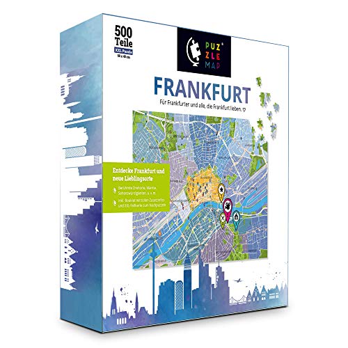 PuzzleMap Frankfurt Puzzle Stadtplan | XXL 500 Teile | Mit Booklet & Faltkarte | 64x48cm Motivgröße | Reiseführer Geschenk Souvenir von PuzzleMap