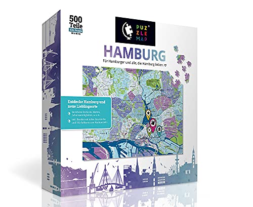 PuzzleMap Hamburg Puzzle Stadtplan | 500 Teile | Geschenk für Erwachsene & Kinder ab 14 Jahren | 68x48cm Motivgröße | Reiseführer, Souvenir von PuzzleMap