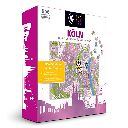 PuzzleMap Köln Puzzle Stadtplan | XXL 500 Teile | Mit Booklet & Faltkarte | 68x48cm Motivgröße | Reiseführer Geschenk Souvenir von PuzzleMap