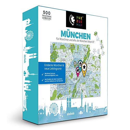 PuzzleMap München Puzzle Stadtplan - XXL 500 Teile - Mit Booklet & Faltkarte - 68x48cm Motivgröße - Reiseführer Geschenk Souvenir von PuzzleMap