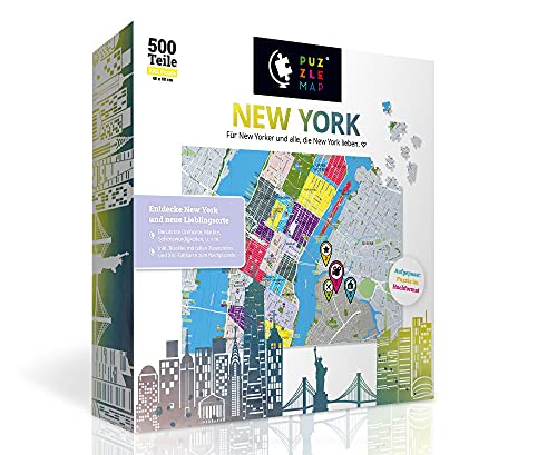 PuzzleMap New York (Manhattan) Puzzle Stadtplan | XXL 500 Teile | Mit Booklet & Faltkarte | 48x68cm Motivgröße | Reiseführer Geschenk Souvenir von PuzzleMap