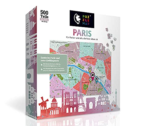 PuzzleMap Paris Puzzle Stadtplan | XXL 500 Teile | Mit Booklet & Faltkarte | 68x48cm Motivgröße | Reiseführer Geschenk Souvenir von PuzzleMap