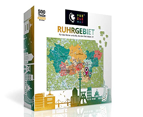 PuzzleMap Ruhrgebiet Puzzle Stadtplan - XXL 500 Teile - Mit Booklet & Faltkarte - 68x48cm Motivgröße - Reiseführer Geschenk Souvenir von PuzzleMap