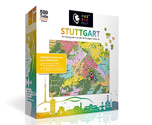 PuzzleMap Stuttgart Puzzle Stadtplan - XXL 500 Teile - Mit Booklet & Faltkarte - 68x48cm Motivgröße - Reiseführer Geschenk Souvenir von PuzzleMap