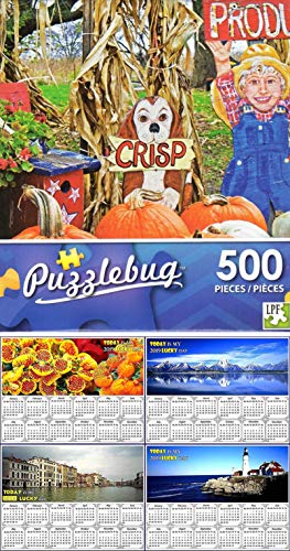 Bunte Schilder auf dem Landmarkt – 500 Teile Puzzle-Puzzlebug + Bonus 2019 Magnetkalender – (Bündel – 2 Stück) von Puzzlebug