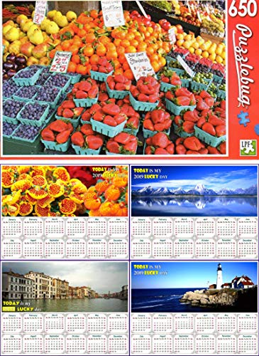 Puzzlebug Fresh Market Fruit Stand - 650 Teile Puzzle Bonus 2019 Magnetischer Kalender - (Bundle - 2 Artikel) von Puzzlebug