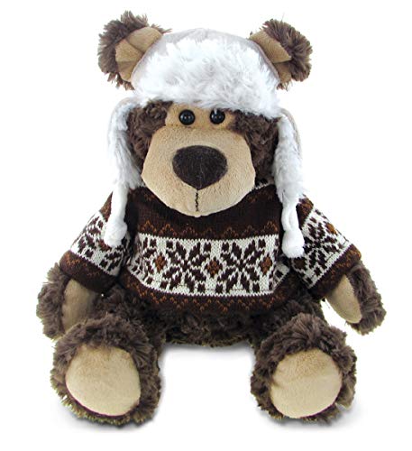 DolliBu Plüsch-Grizzlybär, Stofftier, weicher Plüsch, kuschelig, brauner Grizzlybär mit Hut und Pullover, bezauberndes Spielzeug, wildes Leben, Kuschelgeschenke für Kinder und Erwachsene, 22,9 cm von Puzzled