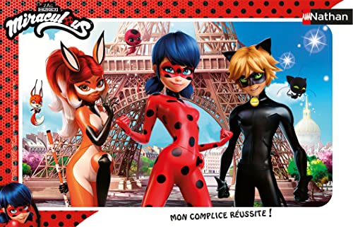 Nathan Kinderpuzzle – Rahmen 15 Teile – Ladybug, Cat Noir und Rena Rouge – Miraculous – Mädchen oder Jungen ab 3 Jahren – hochwertiges Puzzle – Dicker und robuster Karton – Superhelden – 86173 von NATHAN