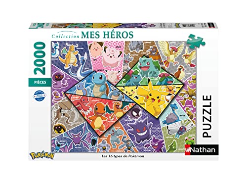 Nathan - Puzzle 2000 Teile – Die 16 Arten von Pokemon – Erwachsene und Kinder ab 14 Jahren – Hochwertiges Puzzle – Perfekte Integration – Meine Helden Kollektion – 87314 von NATHAN