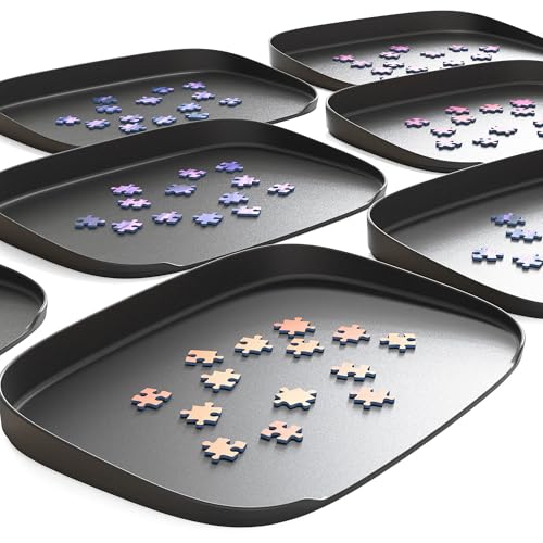 Puzzlup Stapelbare Puzzle Sortierschalen mit Box Anzeige auf Deckel – Set aus 6 Schalen – Bis zu 1500 Teile – Premium Puzzle Sortierer mit Offene Kanten Design von Puzzlup