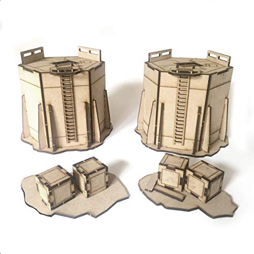 Pwork Wargames Industrial 01 - Kulissenset für Miniaturen im Maßstab 28 mm / 35 mm - Tabletop-Miniaturen Wargame 3D-Landschaftsgelände - MDF 3 mm von Pwork Wargames