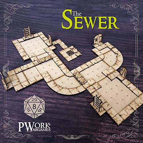 PWORK WARGAMES The Sewer (La Fogna) – 3D tactical maps RPG Fantasy Dungeon Tiles – Taktische 3D-Karten, modular, aus MDF, 3 mm von PWORK WARGAMES