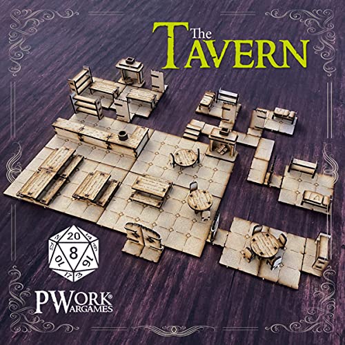 PWORK WARGAMES The Tavern (La Taverna) – 3D Tactical Maps Rpg Fantasy Dungeon Tiles – Taktische 3D-Karten, modular, aus MDF, 3 mm von PWORK WARGAMES