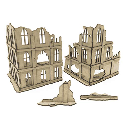 Pwork Wargames Urban Ruins 02 - zerstörte Stadtlandschaft für Miniaturen im Maßstab 28 mm / 35 mm - Tischminiaturen Wargame 3D-Landschaftsgelände - MDF 3 mm von Pwork Wargames