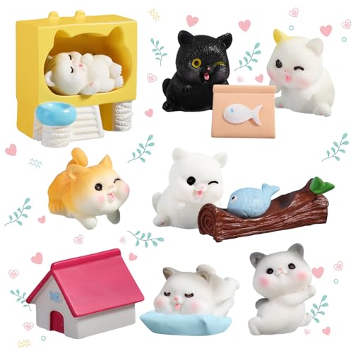 12Stück Mini Katze Figuren Set Party liefert Cupcake Figuren Cake Topper Katze Kuchendekoration Tortendeko für Kinder Katze Party Babyparty Katze Familienessen Dekoration Ornamente von Pwsap