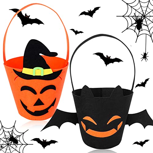 2 Stück, Halloween Süßigkeits Tasche Kürbis Fledermaus, Kinder Halloween Trick or Treat Tasche, Kürbis Tasche Betteltasche, Wiederverwendbare Vliesstoffe Geschenktaschen für Halloween Party Deco. von Pwsap