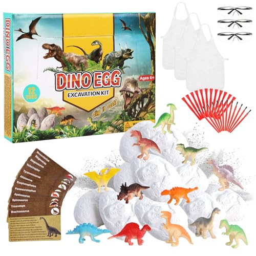 Ausgrabungsset für Kinder,Dinosaurier Eier Dig Kit Ausgrabungs Set 12 Dino Ei Fossilien Spielzeug Ausgraben von STEM Archäologie Spielzeug für 6-9 Jahre Jungen Mädchen Geburtstag Ostern von Pwsap