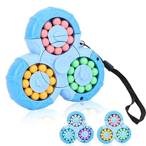 Magic Bean Rotierender Würfel, Rotierender Fingerwürfel Rotating Cube Spielzeug Kreatives Dekompression Lernspielzeug Rotierende Kleine Perlen Fingertip Zauberwürfel für Kinder Teens Erwachsene (Blau) von Pwsap